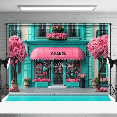 Aperturee Romantic Pink Floral Tree Green Luxury Store Backdrop, 3X2FT(1MX0.6M), 14 USD, spring backdrops, ENHD1J60-M