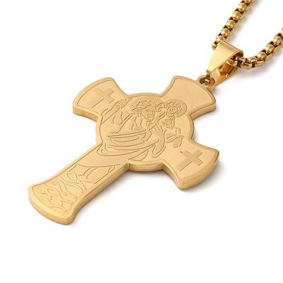 Saint Christopher Cross 304 Stainless Steel Box Chain Pendant Necklaces for Women and Men