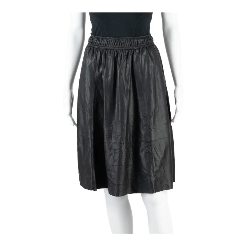 VILA Faux Leather Womens Flare Skirt Black Knee Length XS