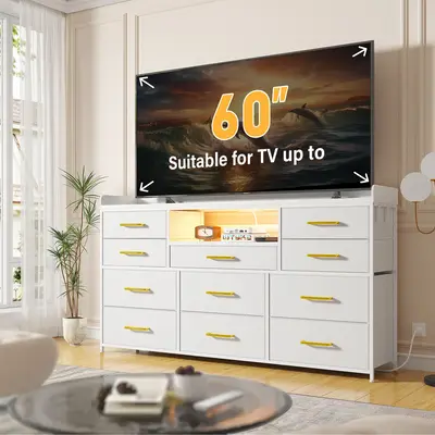 ãLaborDaySaleãRaybee 11 Drawers Dresser for Bedroom 31'' Height,Sturdy TV Stand with LED & power outlets & 4 hooks Drawer...