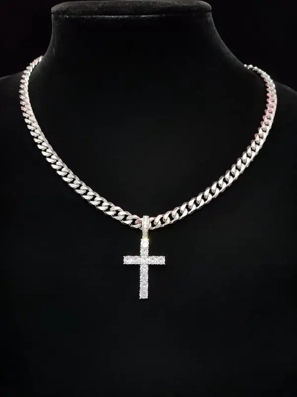 Unisex Easter Street Cross Pendant Necklace, Rhinestone Decor Cuban Chain Necklace for Party & Daily Clothing Decor for Men &...