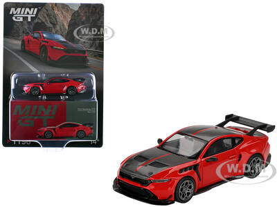 Ford Mustang GTD Race Red with Carbon Hood and Top Limited Edition 1/64 Diecast Model Car by Mini GT