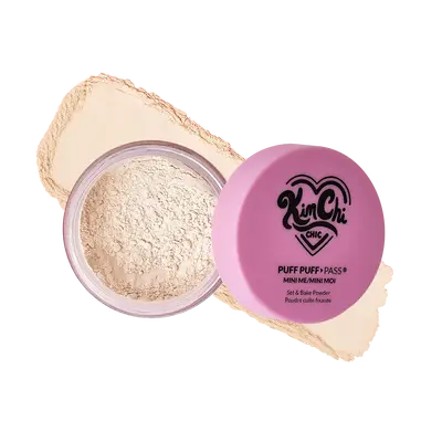 KimChi Chic Mini Puff Puff Pass Set & Bake Powder with Rice Powder & Vitamin-E, Lightweight & Translucent Makeup