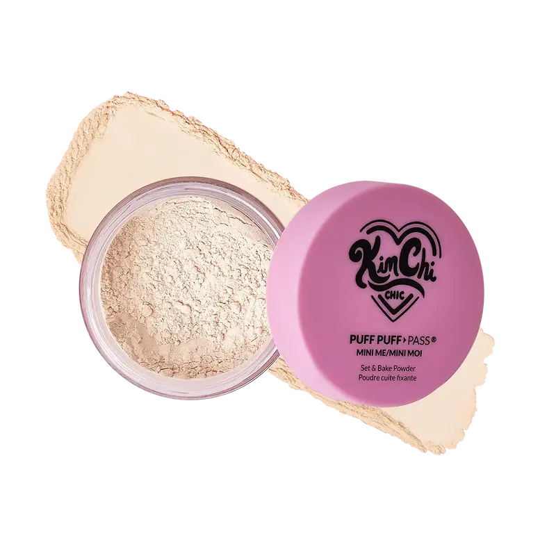 KimChi Chic Mini Puff Puff Pass Set & Bake Powder with Rice Powder & Vitamin-E, Lightweight & Translucent Makeup