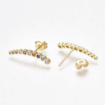 Brass Micro Pave Cubic Zirconia(Random Mixed Color) Ear Studs