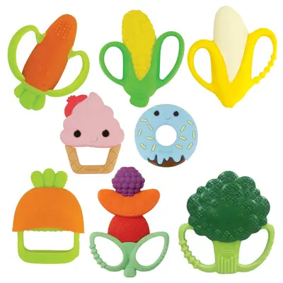 Soft Silicone Baby Teether - Sensory Exploration and Teether with Easy to Hold Handles - Carrot, Banana, Broccoli, Corn, Ice ...