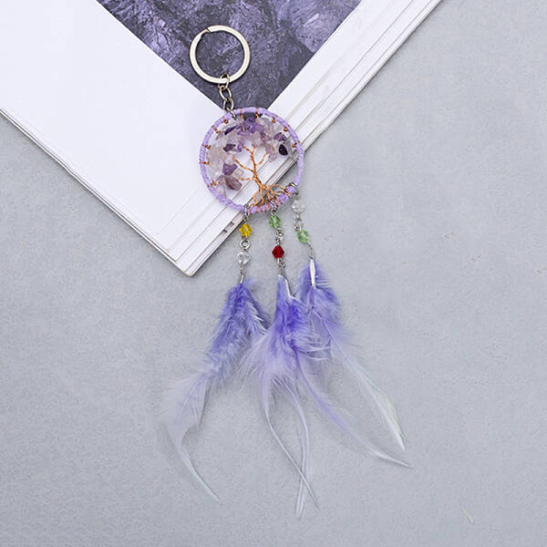 Natural Amethyst Tree of Life Keychain
