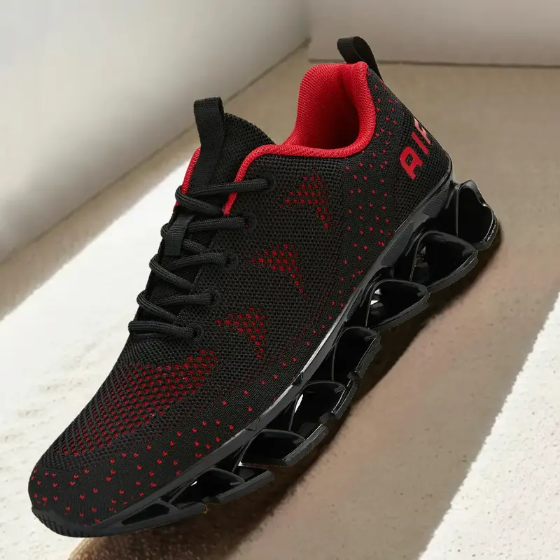 Mens Walking Shoes Blade Non Slip Fashion Sneakers Breathable Mesh Soft Sole Casual Athletic Running Sport Shoes Black/Red