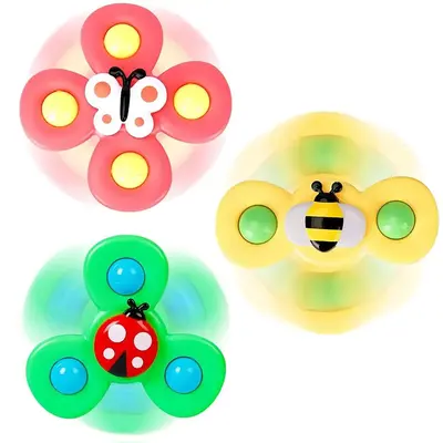 Cartoon Insect Design Suction Cup Spinner Toy, 3 Counts/set 2 in 1 Spin & Rattle Function Toy, Bath Toy for Boys & Girls, Bir...