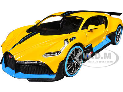 Bugatti Divo Yellow Metallic with Carbon and Blue Accents Special Edition 1/24 Diecast Model Car by Maisto