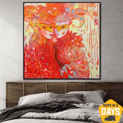 Abstract Figurative Paintings On Canvas Red Tones Art Textured Silhouette Fine Art Stand with Ukraine Wall Decor | RED SILHOU...