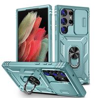 for Samsung Galaxy S25 Edge S24 S23 S22 S21 Ultra Case Slide Camera 2 in 1 Heavy Duty Back Cover with Finger Ring Stand Priva...