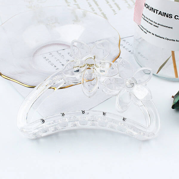 Amber Color Hollow Hair Clip with Matte Half Round Arc Flower.