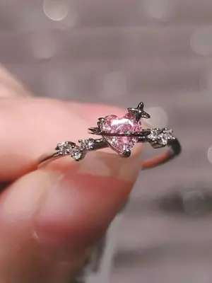 Elegant Heart Design Rhinestone Decor Cuff Ring, Minimalist Cute Style Promise Ring, Fashion Matching Jewelry Accessories f...