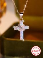 925 Sterling Silver Fashion Colorful Cross Pendant Necklace with Box, Elegant Jewelry for Women for Party, Daily Decor, Trend...