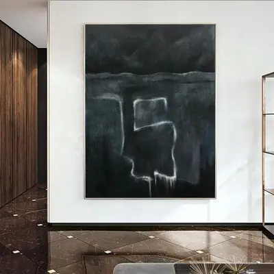 Extra Large Original Abstract Black Paintings On Canvas Modern Navy Fine Art Contemporary Creative Dark Texture Wall Art | NI...