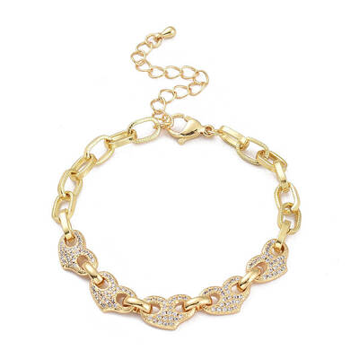 Brass Micro Pave Clear Cubic Zirconia Link Chain Bracelets