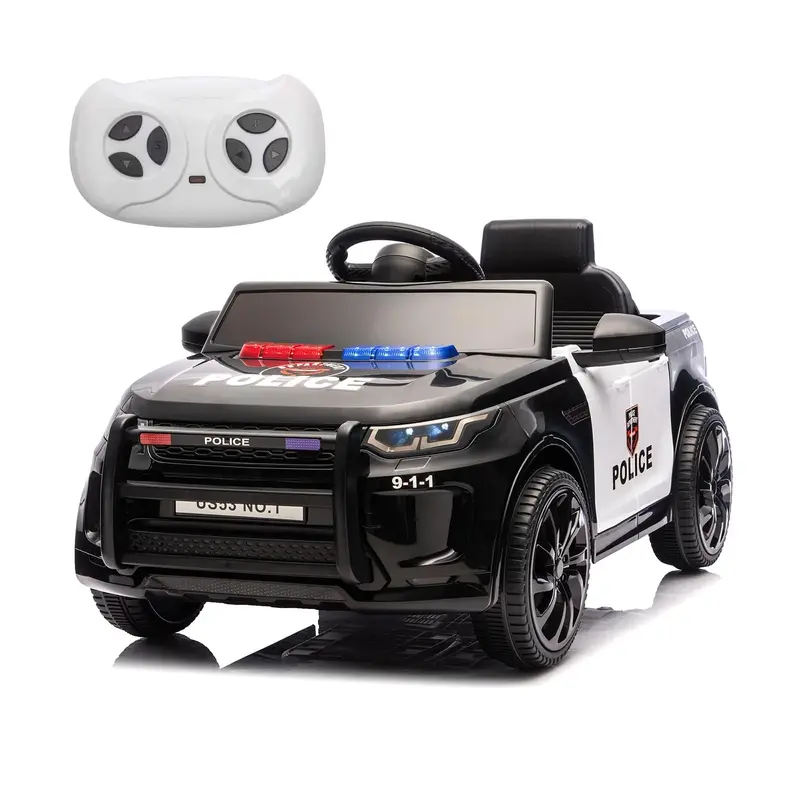 Garvee Kids Electric Police Car Ride-On 12V 4.5Ah Battery Dual 35W Motors LED Lights Bluetooth Speaker Remote Control White/B...