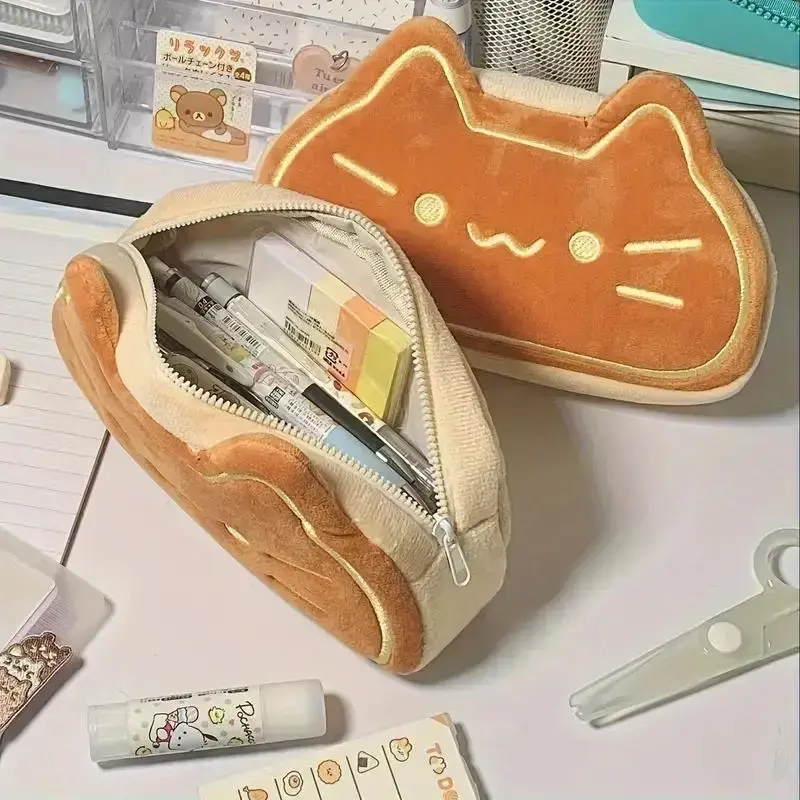 Cute Cat Plush Pencil Case, 1 Count Large Capacity Pencil Bag, Stationery Storage Bag, Desk Organizer for Home Office School ...