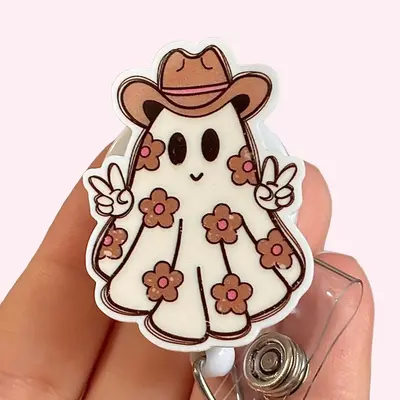 Glitter My Badge Halloween western ghost badge reel for nurse and hospital workers. Badge clip Badge pull - Retractable swive...