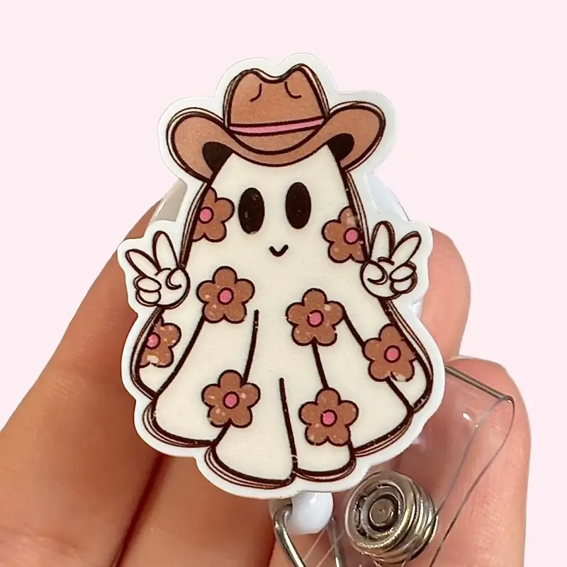 Glitter My Badge Halloween western ghost badge reel for nurse and hospital workers. Badge clip Badge pull - Retractable swive...