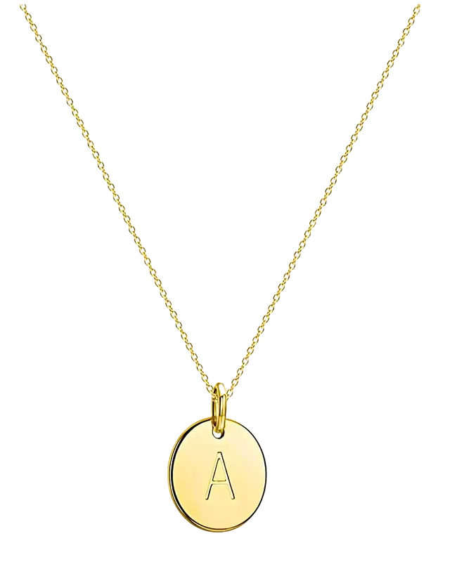 18K Gold Letter Pendant Necklace - Personalized Initial Circle