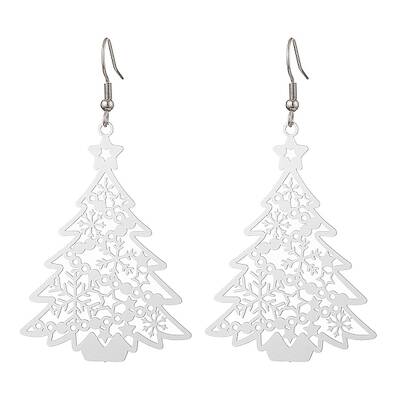 Non-Tarnish Hollow Christmas Tree 201 Stainless Steel Dangle Earrings for Women