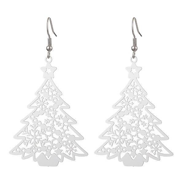 Non-Tarnish Hollow Christmas Tree 201 Stainless Steel Dangle Earrings for Women