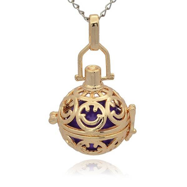 Golden Tone Brass Hollow Round Cage Pendants