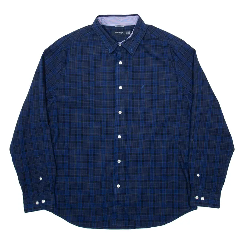 NAUTICA Mens Shirt Blue Check Long Sleeve 2XL