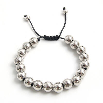 Adjustable Electroplate Titanium Stainless Steel Beads Braided Bead Bracelets for Women Men