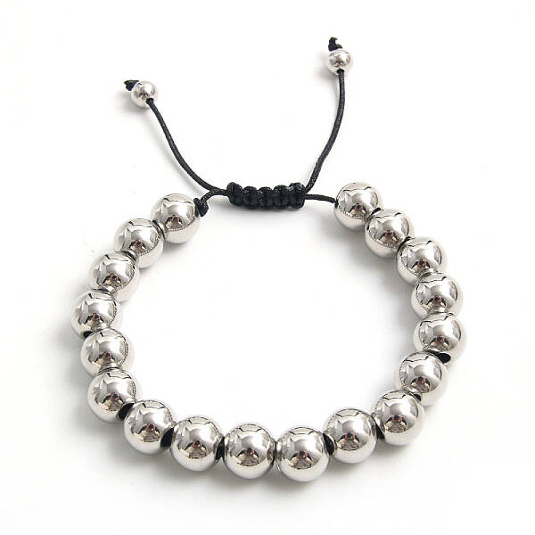 Adjustable Electroplate Titanium Stainless Steel Beads Braided Bead Bracelets for Women Men