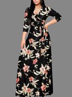 Women's Floral Print Belted V Neck Dress, Elegant Vneck Dress for Party Holiday Wedding Guest, Ladies Clothes for All Seasons...