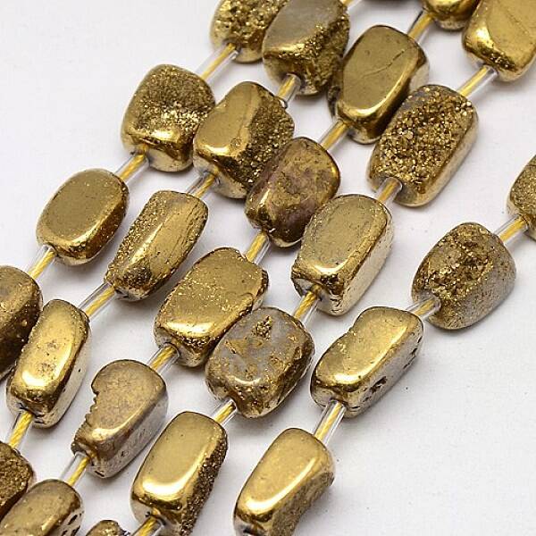 Electroplate Natural Druzy Quartz Crystal Cuboid Beads Strands