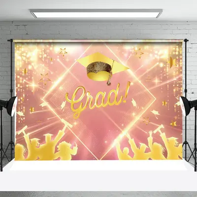 Pink Golden Hat Bokeh Stars Graduation Backdrop - Aperturee