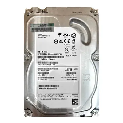 871332-002 HP 2TB 7200RPM SATA 6GB/s Hot-Pluggable 3.5-Inch LPc Hard Drive for ProLiant Gen8/Gen9/Gen10/Gen10+/Gen11 Servers