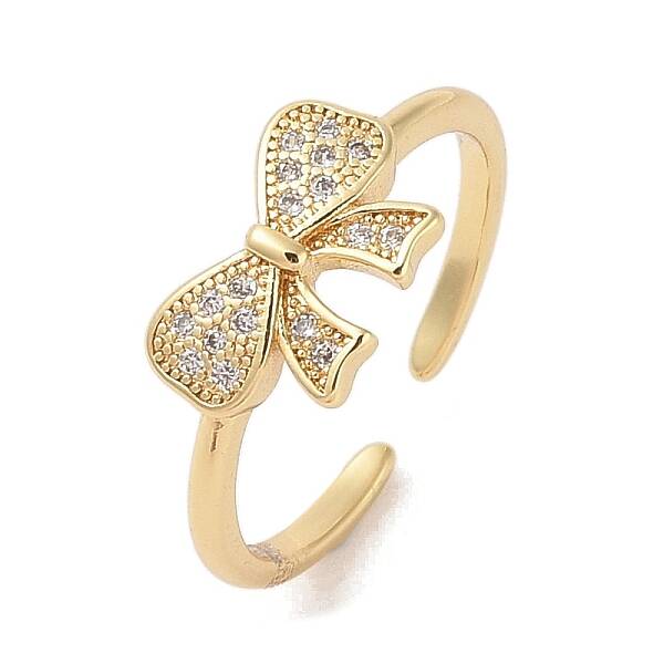 Bowknot Brass Micro Pave Clear Cubic Zirconia Open Cuff Rings