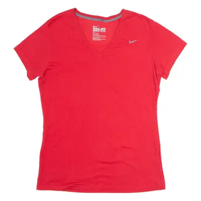 NIKE Slim Fit Womens T-Shirt Red V-Neck L