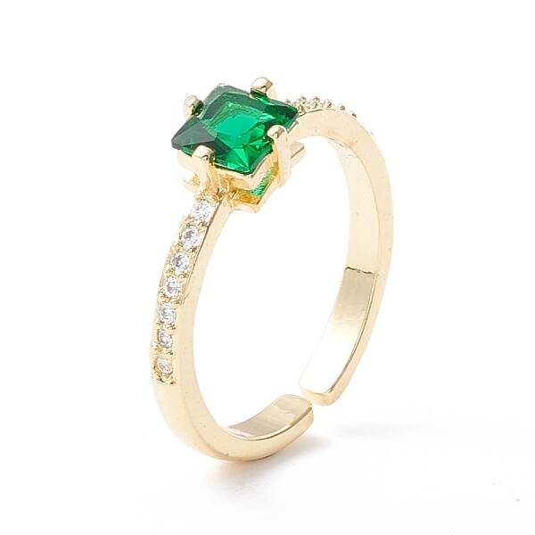 Green Cubic Zirconia Rectangle Cuff Ring