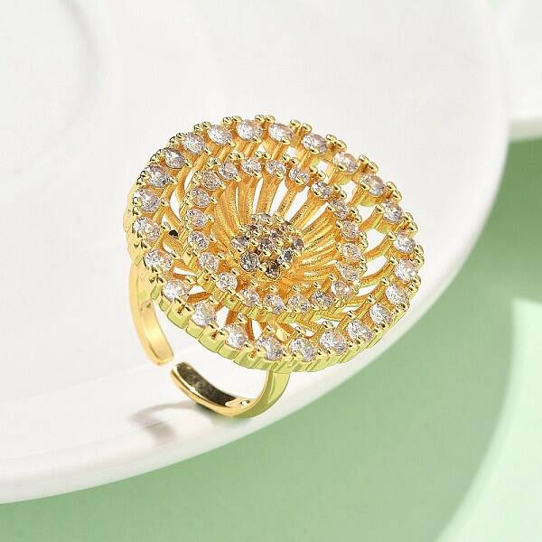 Brass Micro Pave Cubic Zirconia Adjustable Open Cuff Rings
