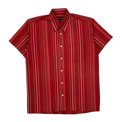 Tommy Hilfiger Striped Short Sleeve Shirt - Medium Red Cotton