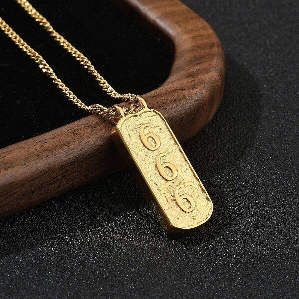 304 Stainless Steel Rectangle Number Pendant Necklaces
