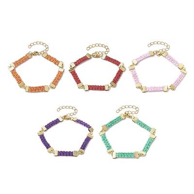 Braided Waxed Polyester Rectangle Link Chain Bracelets