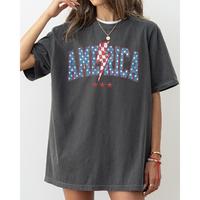 America, Retro, Lightening Bolt, USA, Patriotic, Independence Day, Fourth Of July, 4th Of July Tshirt, Women's, Comfort Color...