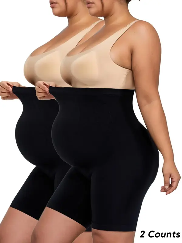Maternity Solid High Waist Shapewear Shorts, Minimalist Tummy Control Shapewear Bottoms, Seamless Pregnancy Belly Support Sha...