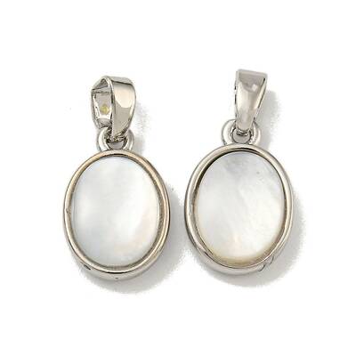 Rack Plating Brass Pave Natural White Shell Oval Charms