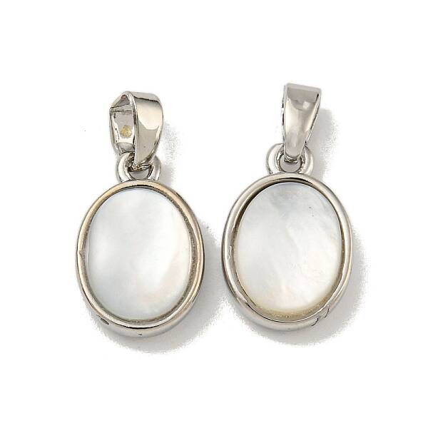 Rack Plating Brass Pave Natural White Shell Oval Charms