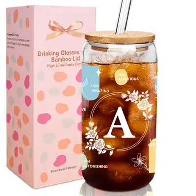 Mason Life Iced Coffee Glass Cup, 18oz Glass Cups with Lids and Straws Gifts for Women,Valentines Day Gifts for Her,Glass Wat...