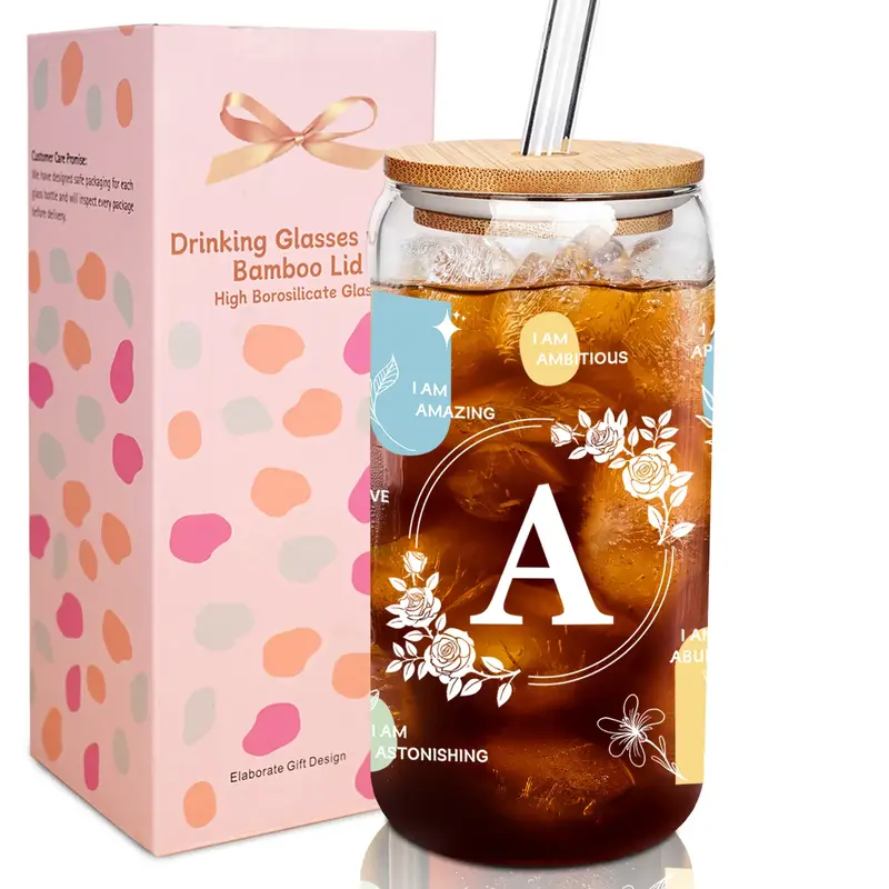 Mason Life Iced Coffee Glass Cup, 18oz Glass Cups with Lids and Straws Gifts for Women,Valentines Day Gifts for Her,Glass Wat...