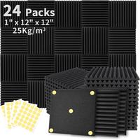 Soundproofing Focusound 12 Grooves 24 Packs Noise Reduction Foam Panels 1 x 12 x 12 with 240PCS Double-Side Adhesive. N...